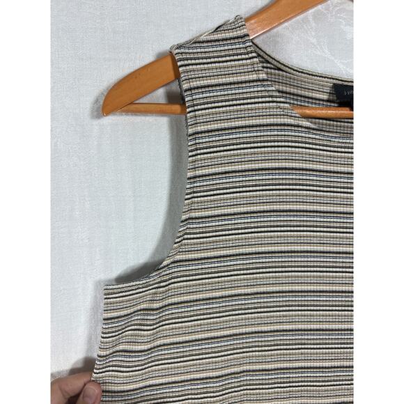 J Jill Wearever Tank Dress Medium Brown Black Striped Slinky Tunic Stretch - Picture 3 of 9